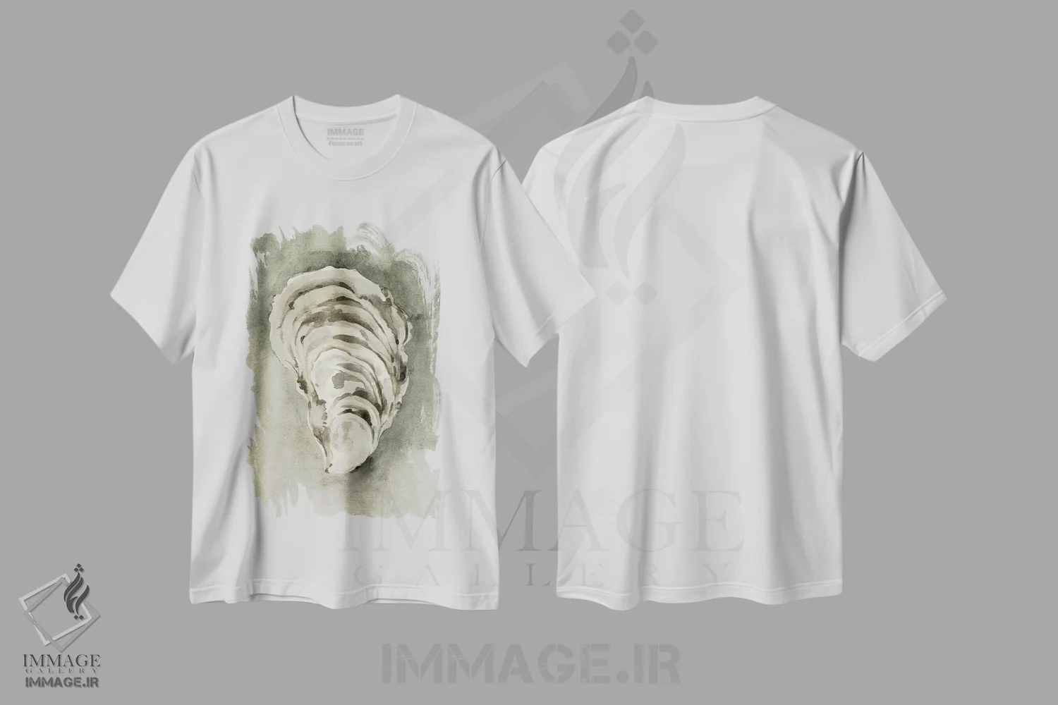 تیشرت سفید طرح دار صدف خنثی ۲، آبستره اثر اما کارولین | immage.ir