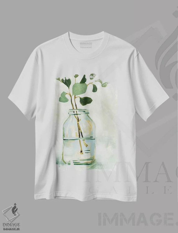 تیشرت سفید طرح دار طبیعت بی جان شاخه اکالیپتوس ۲، دکور معاصر اثر اما کارولین | فروشگاه ایماژ