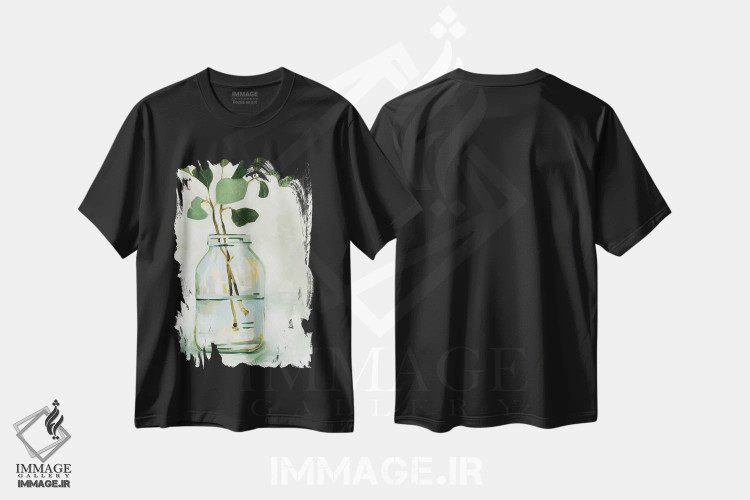 تیشرت مشکی طرح دار طبیعت بی جان شاخه اکالیپتوس ۲، دکور معاصر اثر اما کارولین | immage.ir