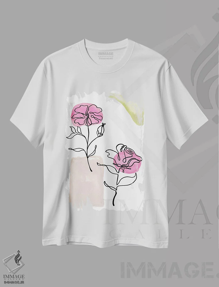 تیشرت سفید طرح دار طرح گل مدرن ۱، تزئینی اثر الیزابت مدلی | immage.ir