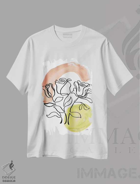 تیشرت سفید طرح دار طرح گل مدرن ۲، تزئینی اثر الیزابت مدلی | فروشگاه ایماژ