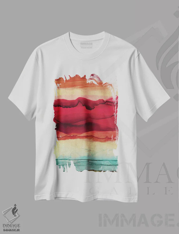 تیشرت سفید طرح دار نقاشی抽象 کوهستان جدید اثر الیزابت مدلی | immage.ir