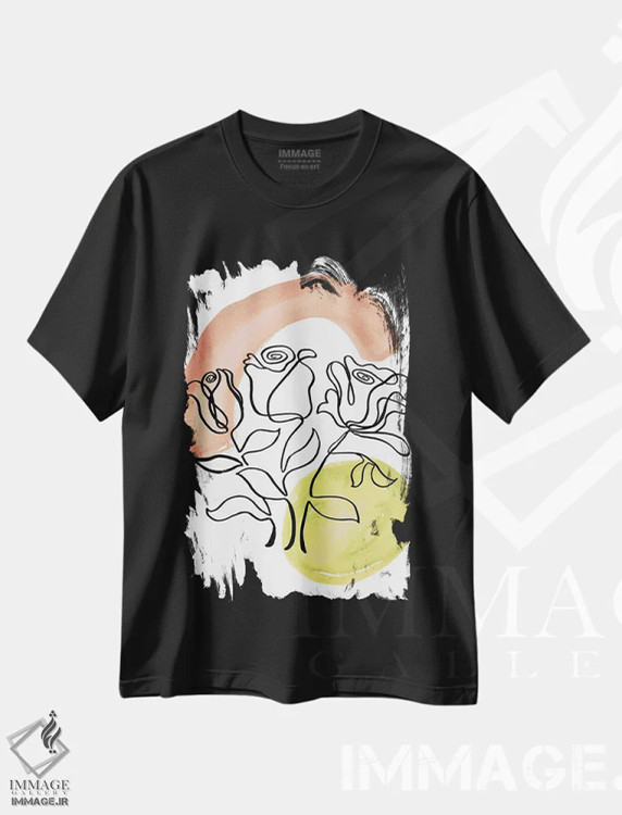 تیشرت مشکی طرح دار طرح گل مدرن ۲، تزئینی اثر الیزابت مدلی | immage.ir