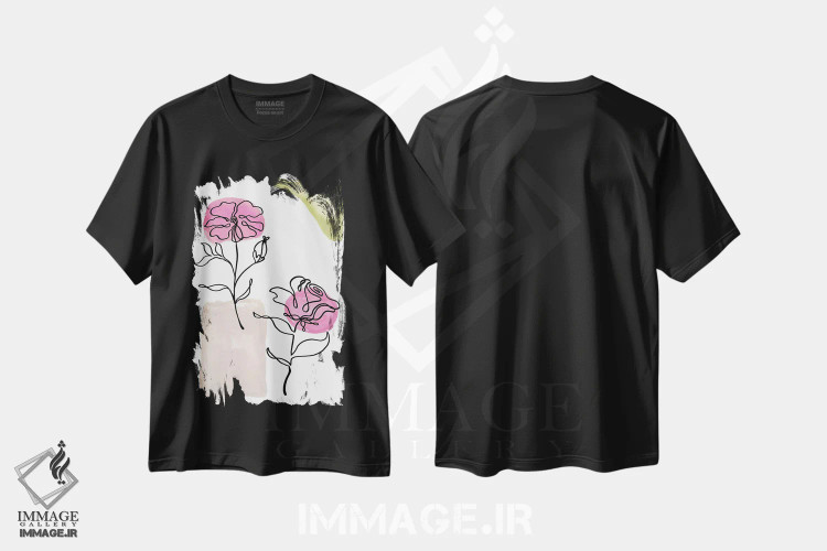 تیشرت مشکی طرح دار طرح گل مدرن ۱، تزئینی اثر الیزابت مدلی | فروشگاه ایماژ