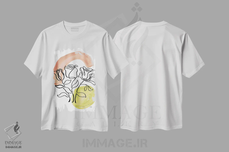 تیشرت سفید طرح دار طرح گل مدرن ۲، تزئینی اثر الیزابت مدلی | فروشگاه ایماژ