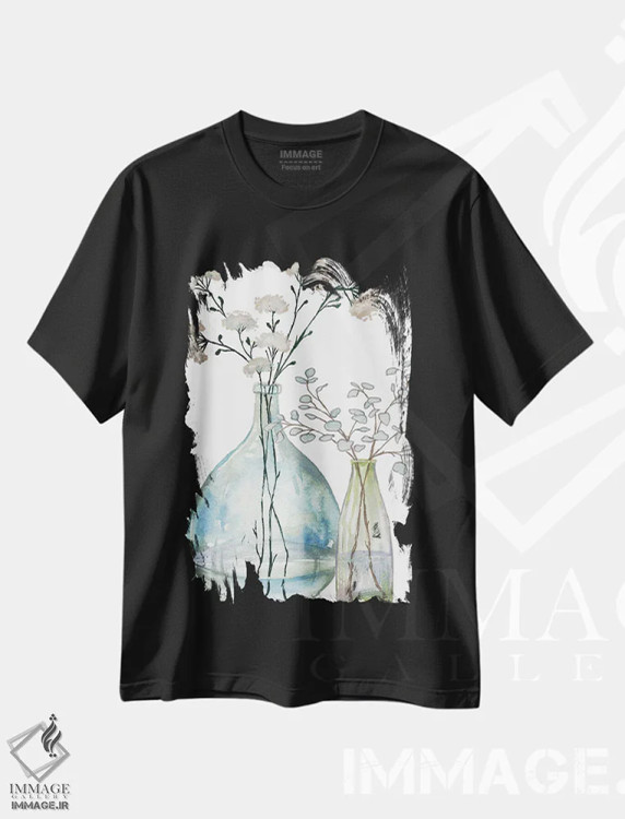 تیشرت مشکی طرح دار تزئینات آرامش ۴، مدیوم اثر الیزابت مدلی | immage.ir