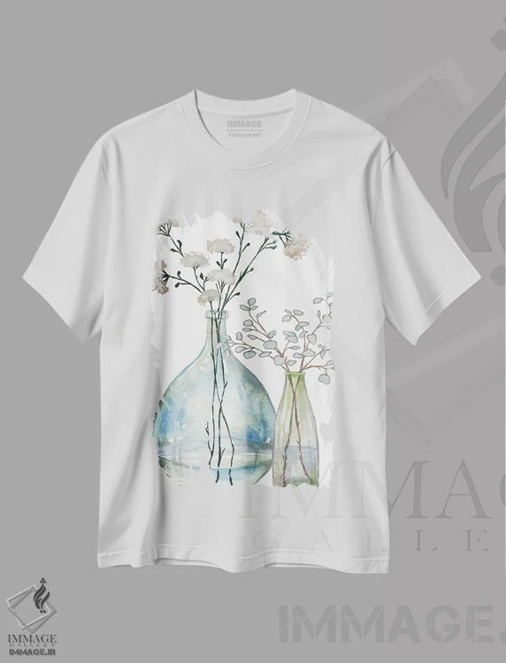 تیشرت سفید طرح دار تزئینات آرامش ۴، مدیوم اثر الیزابت مدلی | فروشگاه ایماژ