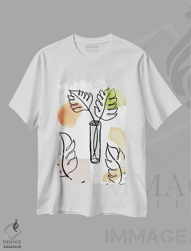 تیشرت سفید طرح دار خطوط نخل گرمسیری ۲، تزئینی اثر الیزابت مدلی | immage.ir