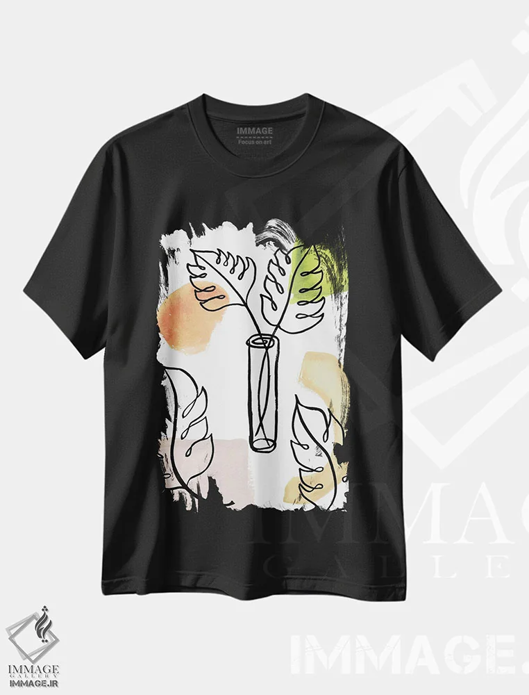 تیشرت مشکی طرح دار خطوط نخل گرمسیری ۲، تزئینی اثر الیزابت مدلی | فروشگاه ایماژ