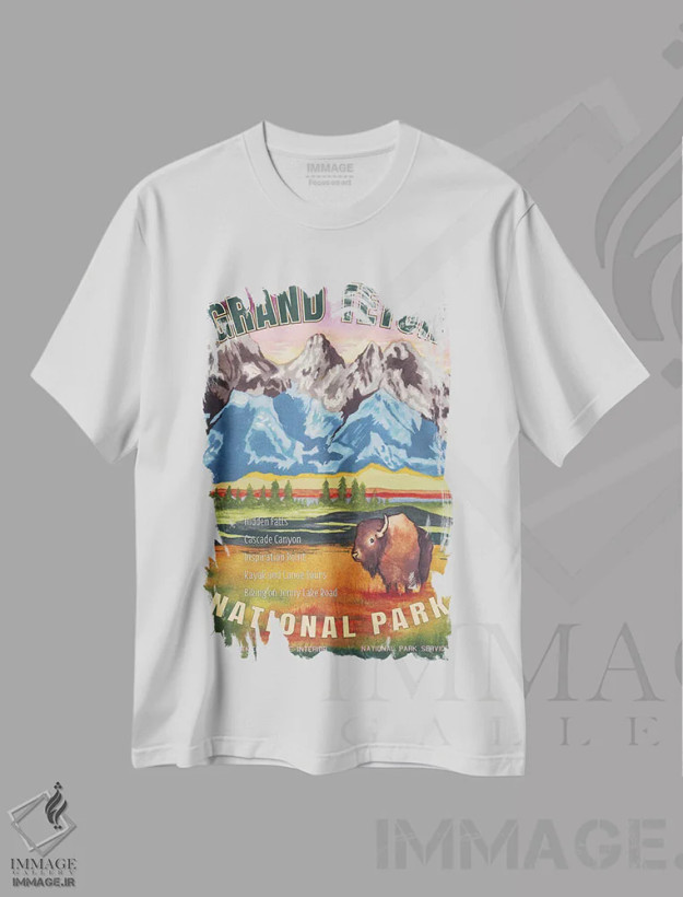تیشرت سفید طرح دار پارک ملی گرند تتون، مدیوم اثر الیزابت مدلی | فروشگاه ایماژ
