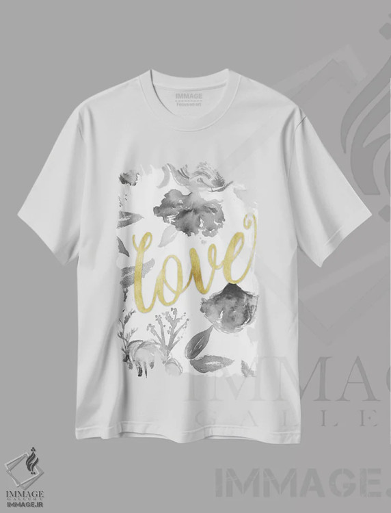 تیشرت سفید طرح دار طرح گل عاشقانه، دکور معاصر اثر الیزابت مدلی | فروشگاه ایماژ