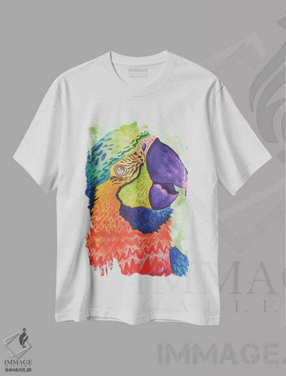 تیشرت سفید طرح دار طوطی بی نقص، مدیوم اثر الیزابت مدلی | immage.ir