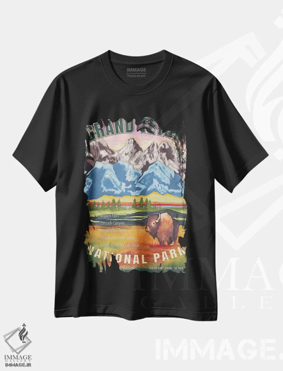 تیشرت مشکی طرح دار پارک ملی گرند تتون، مدیوم اثر الیزابت مدلی | immage.ir