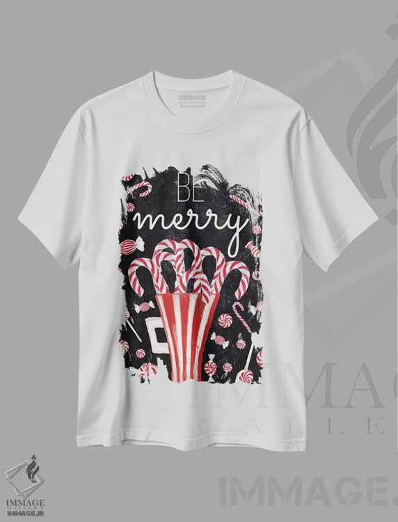 تیشرت سفید طرح دار آرزوی آب نبات چوبی نعناع فلفلی، تابلو و عبار ت های کریسمسی اثر الیزابت مدلی | فروشگاه ایماژ
