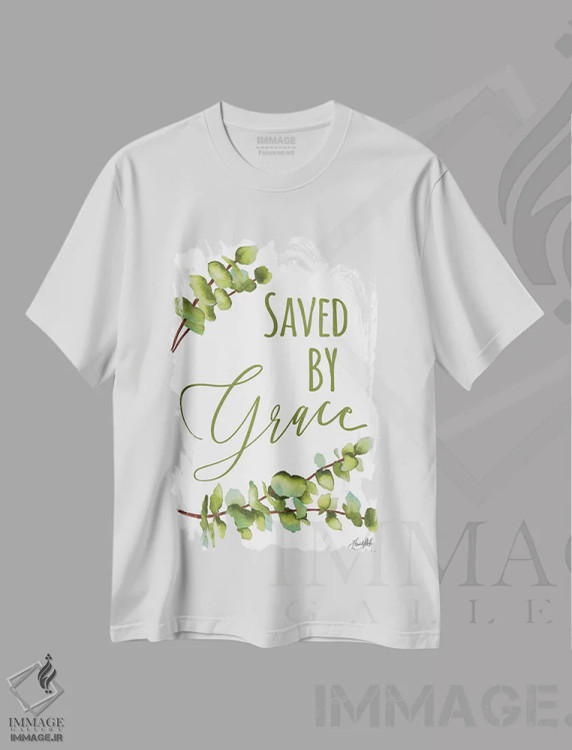 تیشرت سفید طرح دار نجات یافته با لطف، دکور معاصر اثر الیزابت مدلی | فروشگاه ایماژ