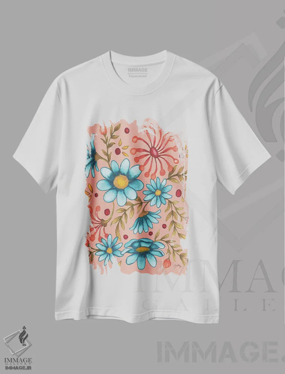 تیشرت سفید طرح دار بهار و گل ۲، تزئینی اثر الیزابت مدلی | فروشگاه ایماژ