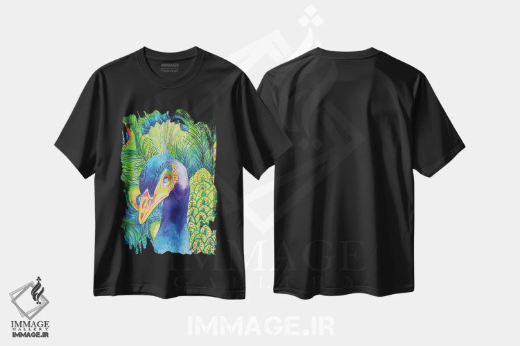 تیشرت مشکی طرح دار طاووس بی نقص، مدیوم اثر الیزابت مدلی | immage.ir