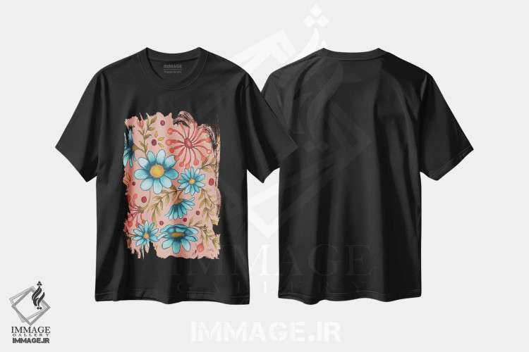 تیشرت مشکی طرح دار بهار و گل ۲، تزئینی اثر الیزابت مدلی | immage.ir