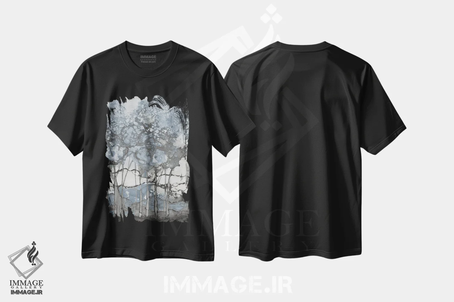تیشرت مشکی طرح دار جنگل آبرنگی ۲، آبستره اثر الیزابت مدلی | immage.ir