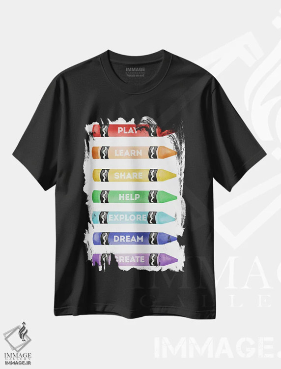 تیشرت مشکی طرح دار قوانین کلاس درس، تزئینی اثر الیزابت مدلی | فروشگاه ایماژ