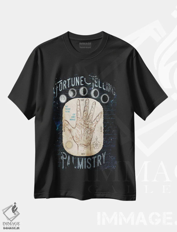 تیشرت مشکی طرح دار فال خوانی ۱، تزئینی اثر الیزابت مدلی | immage.ir