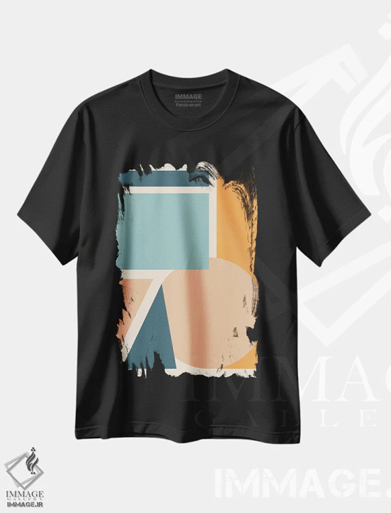 تیشرت مشکی طرح دار نقاشی انتزاعی کاغذبری ۲، آبستره اثر الیزابت مدلی | immage.ir