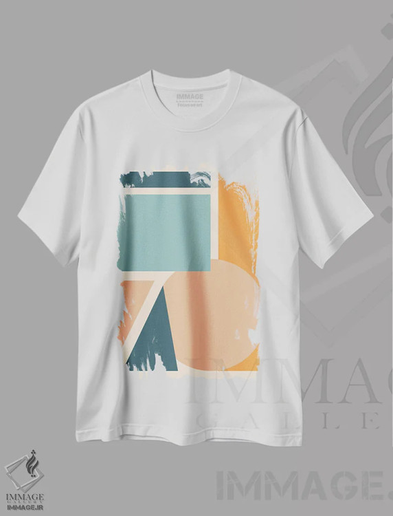 تیشرت سفید طرح دار نقاشی انتزاعی کاغذبری ۲، آبستره اثر الیزابت مدلی | فروشگاه ایماژ