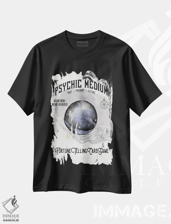 تیشرت مشکی طرح دار رسانهٔ روحانی، هنر دیجیتال اثر الیزابت مدلی | فروشگاه ایماژ