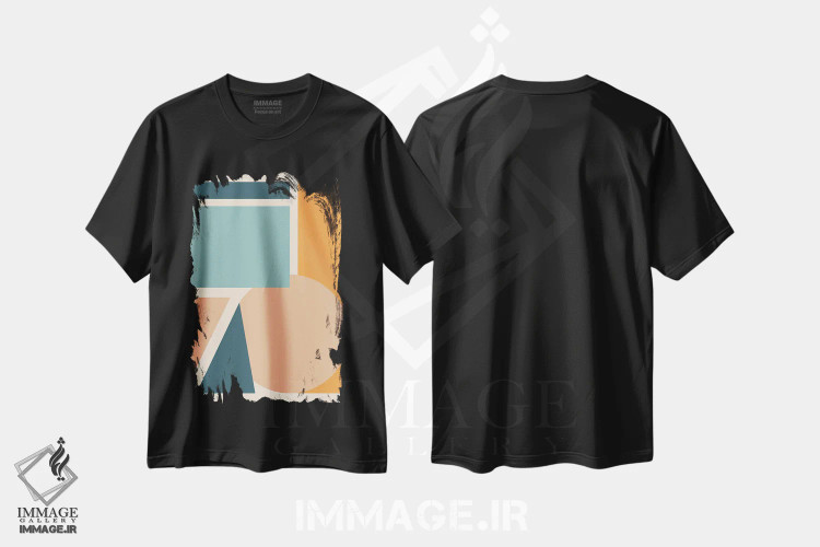 تیشرت مشکی طرح دار نقاشی انتزاعی کاغذبری ۲، آبستره اثر الیزابت مدلی | immage.ir