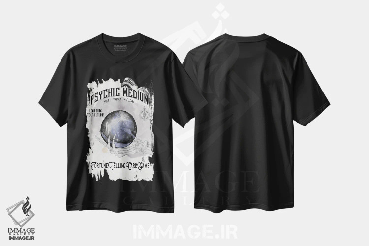 تیشرت مشکی طرح دار رسانهٔ روحانی، هنر دیجیتال اثر الیزابت مدلی | فروشگاه ایماژ