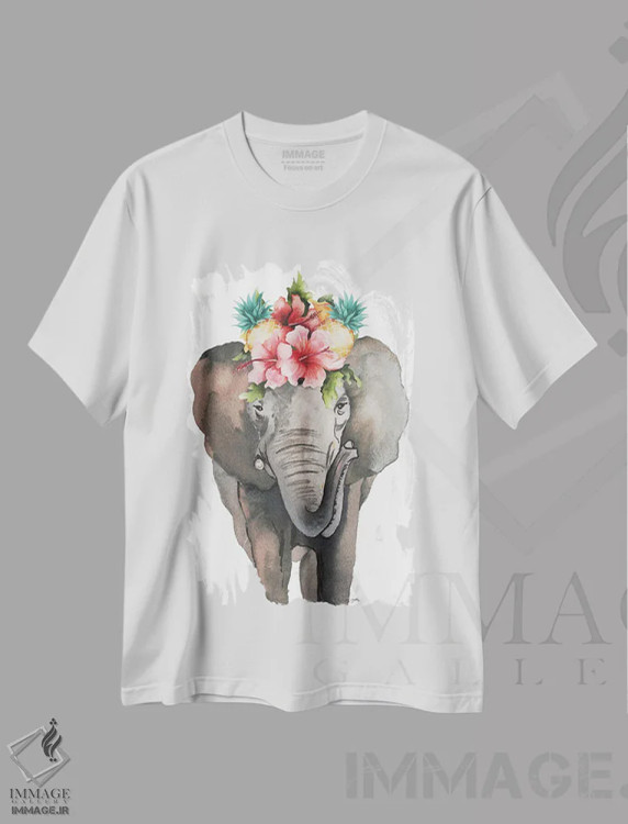 تیشرت سفید طرح دار فیل گرمسیری، تزئینی اثر الیزابت مدلی | فروشگاه ایماژ