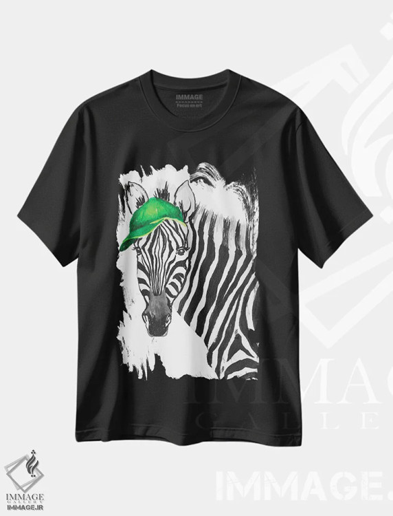 تیشرت مشکی طرح دار گورخر ورزشی، تزئینی اثر الیزابت مدلی | فروشگاه ایماژ