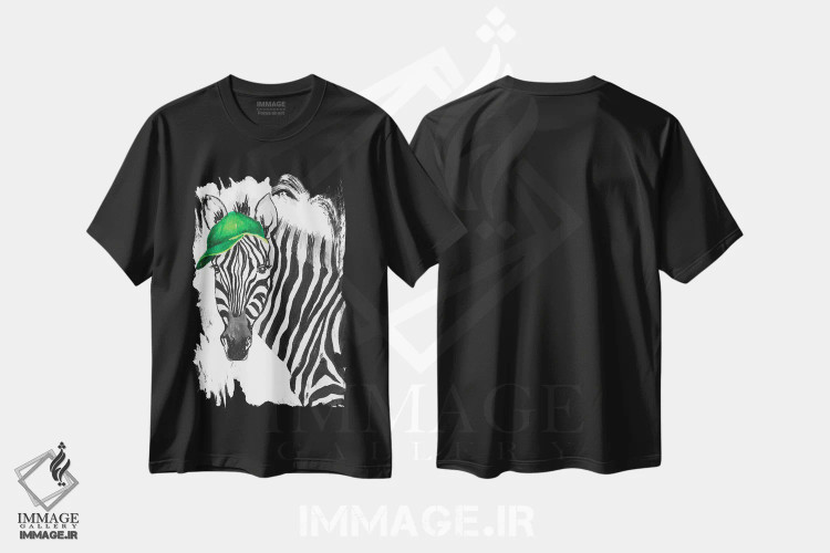 تیشرت مشکی طرح دار گورخر ورزشی، تزئینی اثر الیزابت مدلی | فروشگاه ایماژ