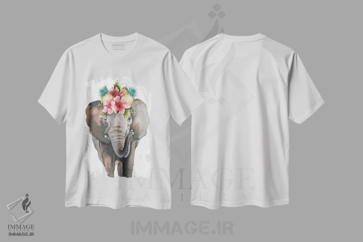 تیشرت سفید طرح دار فیل گرمسیری، تزئینی اثر الیزابت مدلی | فروشگاه ایماژ