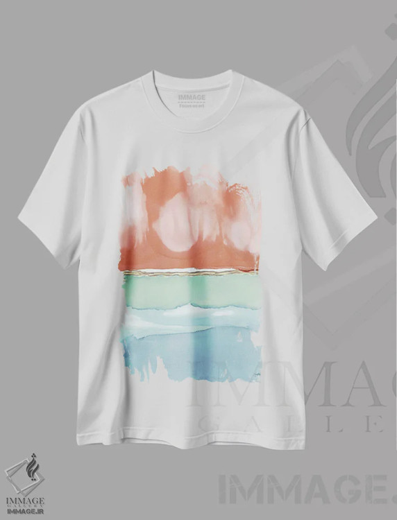 تیشرت سفید طرح دار انتزاعی جوهر گرم اثر الیزابت مدلی | immage.ir