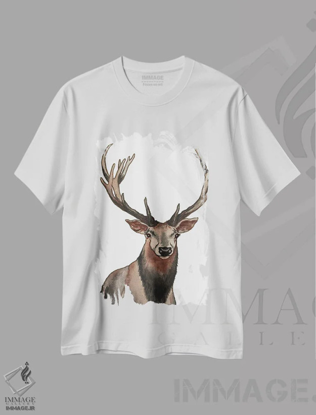 تیشرت سفید طرح دار گوزن شمالی، دکور کلبه و لژ اثر الیزابت مدلی | فروشگاه ایماژ
