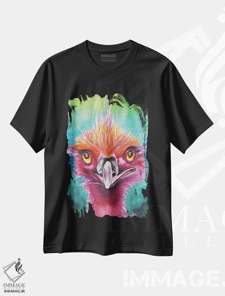 تیشرت مشکی طرح دار شترمرغ های هم پر، مدیوم اثر الیزابت مدلی | فروشگاه ایماژ