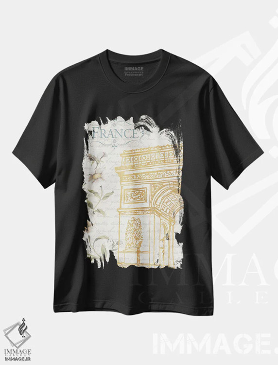 تیشرت مشکی طرح دار پاریس طلایی ۲، تزئینی اثر الیزابت مدلی | immage.ir