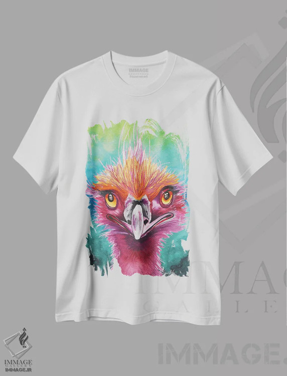 تیشرت سفید طرح دار شترمرغ های هم پر، مدیوم اثر الیزابت مدلی | immage.ir