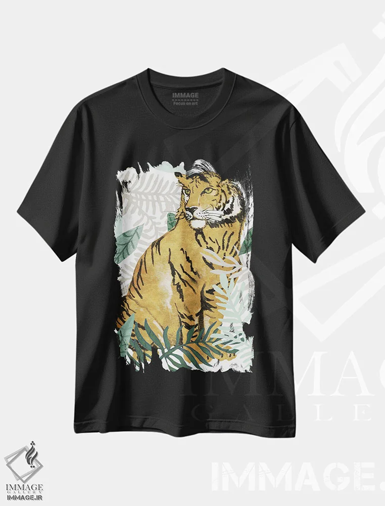 تیشرت مشکی طرح دار ببر جنگل II، تزئینی اثر الیزابت مدلی | فروشگاه ایماژ