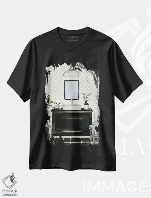 تیشرت مشکی طرح دار حمام مدرن سیاه و سفید II، تزئینی اثر الیزابت مدلی | فروشگاه ایماژ