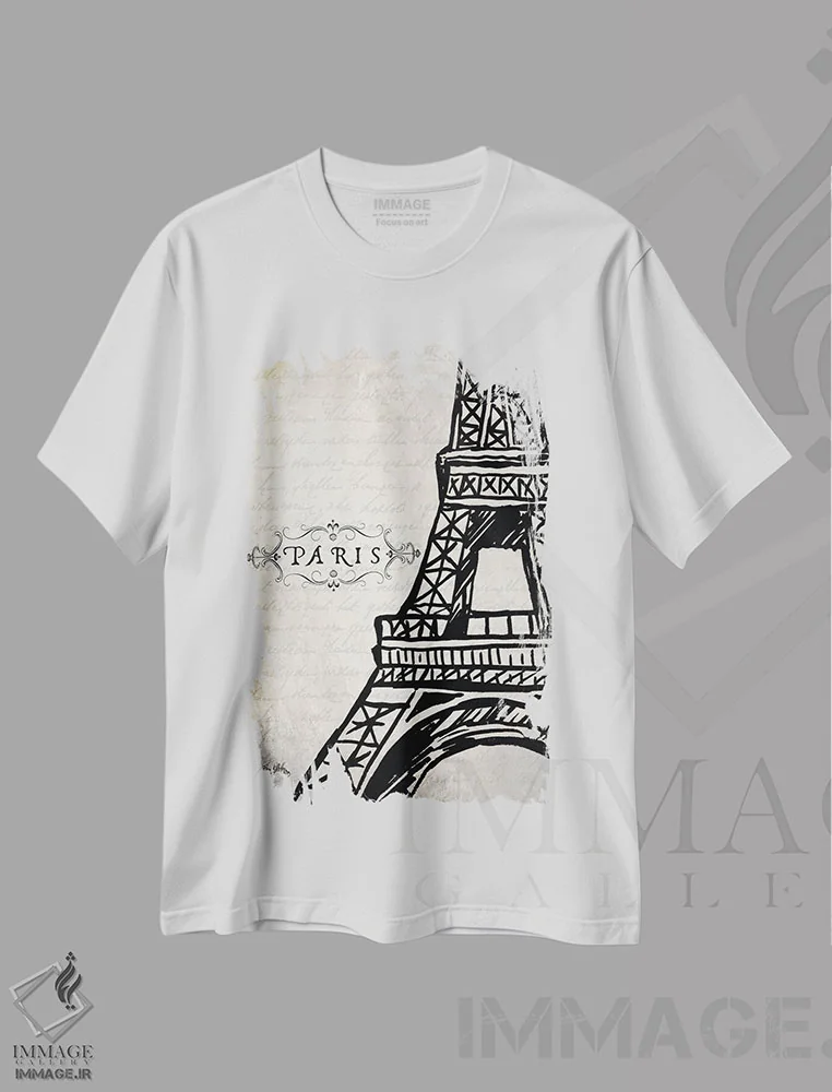 تیشرت سفید طرح دار پاریس ایفل، تزئینی اثر الیزابت مدلی | فروشگاه ایماژ