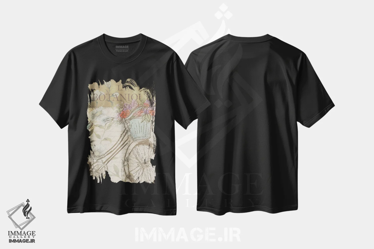 تیشرت مشکی طرح دار گردش در پاریس I، تزئینی اثر الیزابت مدلی | فروشگاه ایماژ