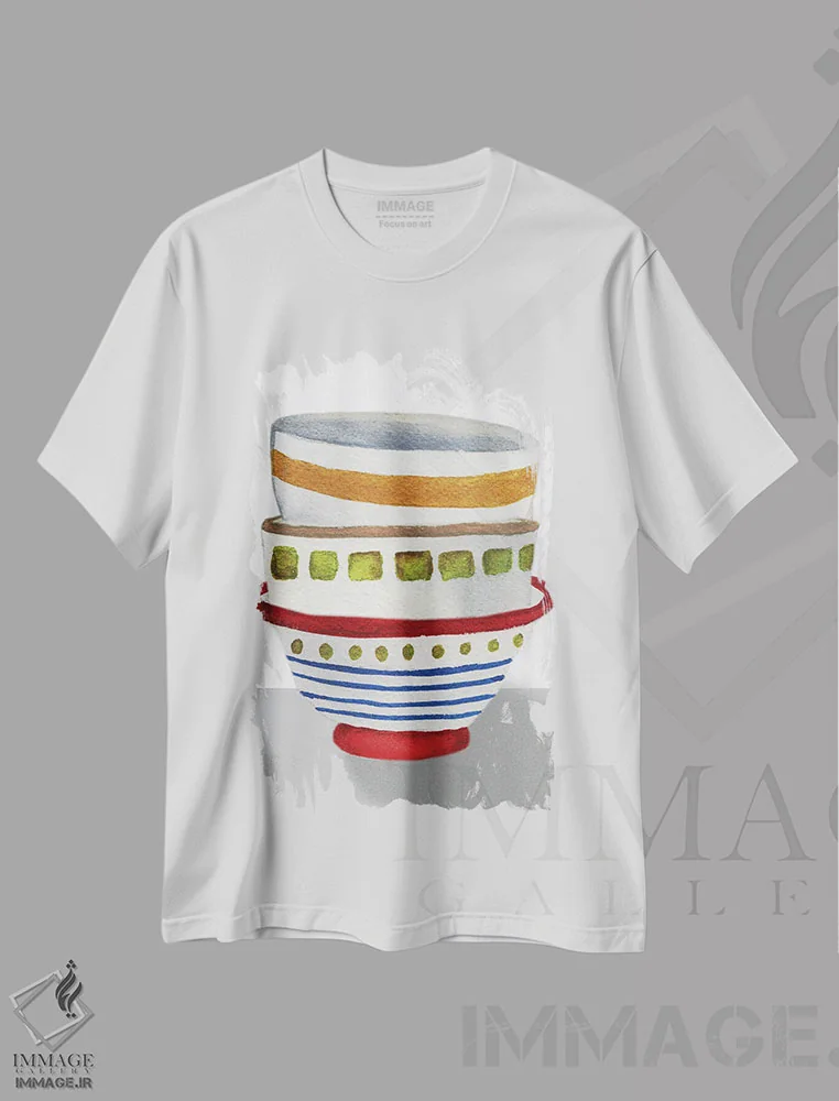 تیشرت سفید طرح دار کاسه های روی هم II، تزئینی اثر الیزابت مدلی | immage.ir