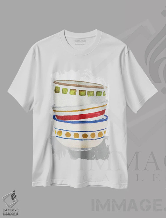 تیشرت سفید طرح دار کاسه های روی هم I، تزئینی اثر الیزابت مدلی | فروشگاه ایماژ