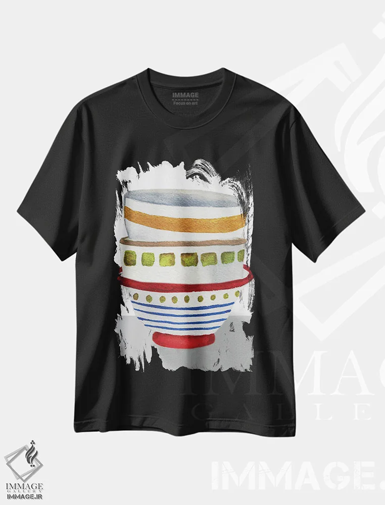 تیشرت مشکی طرح دار کاسه های روی هم II، تزئینی اثر الیزابت مدلی | فروشگاه ایماژ