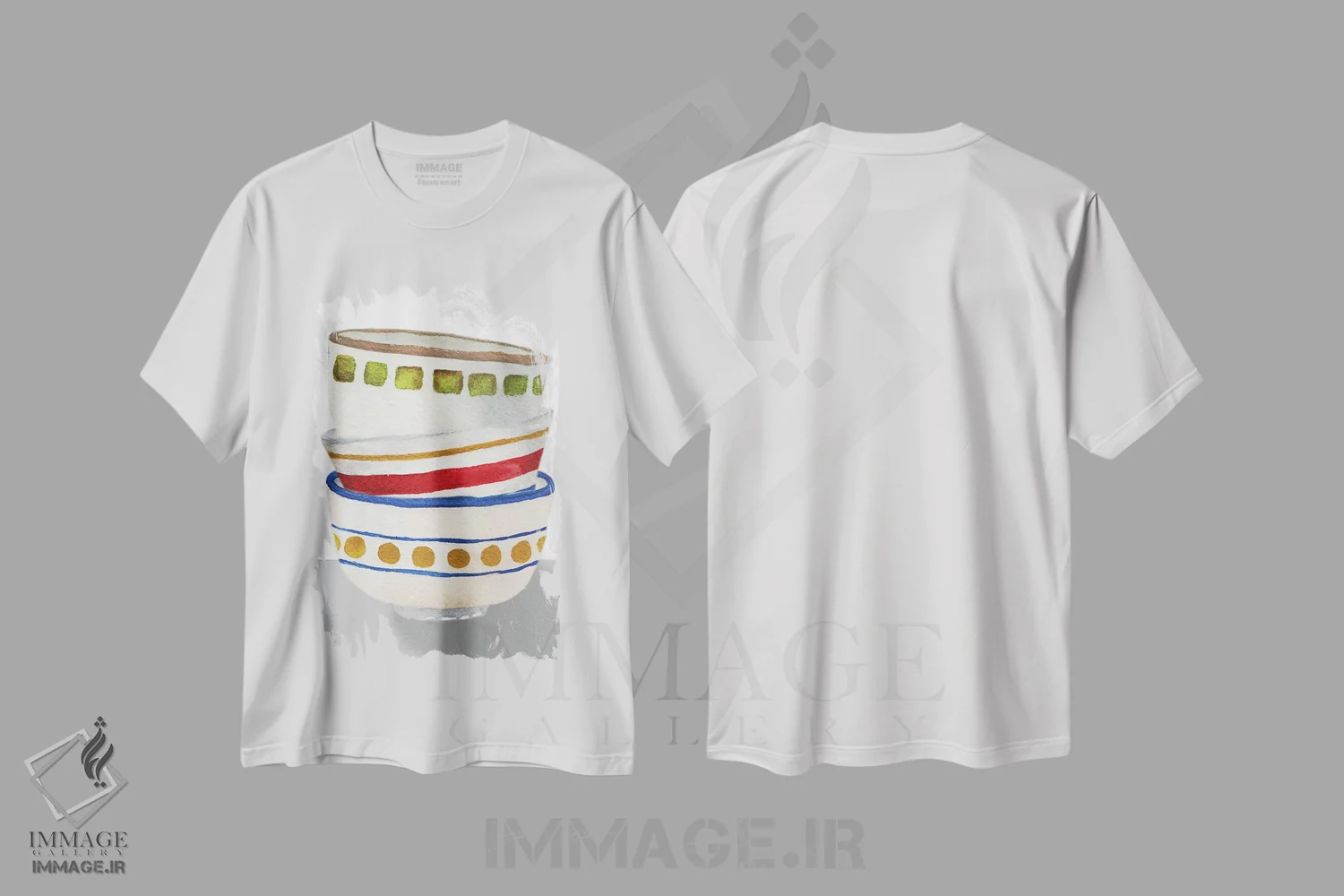 تیشرت سفید طرح دار کاسه های روی هم I، تزئینی اثر الیزابت مدلی | فروشگاه ایماژ