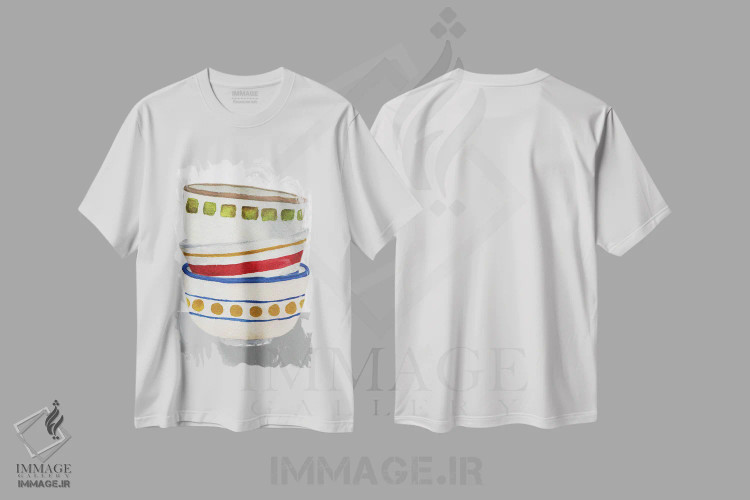 تیشرت سفید طرح دار کاسه های روی هم I، تزئینی اثر الیزابت مدلی | فروشگاه ایماژ