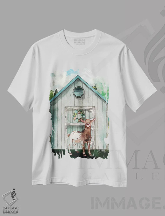 تیشرت سفید طرح دار آغل بز I، دکور روستایی اثر الیزابت مدلی | immage.ir