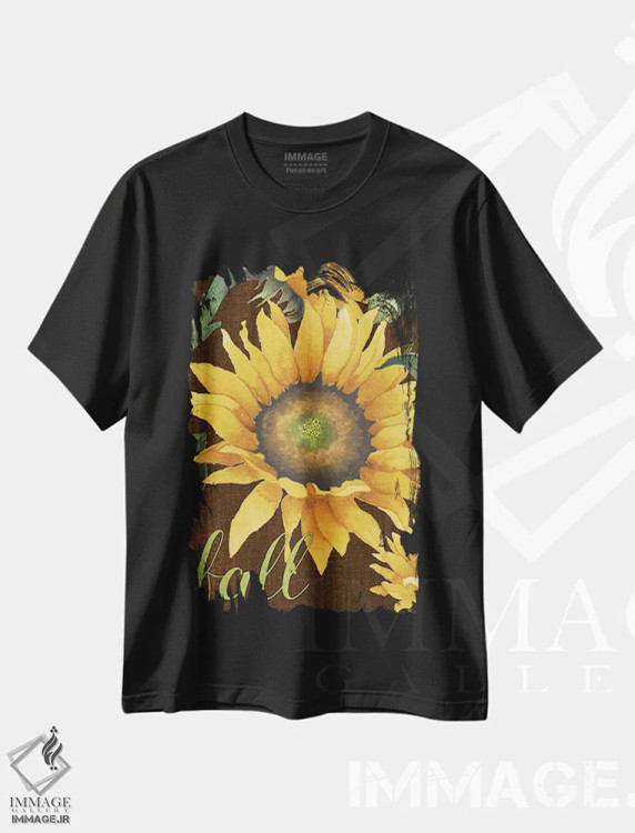 تیشرت مشکی طرح دار آفتابگردان ها در پاییز، تزئینی اثر الیزابت مدلی | immage.ir